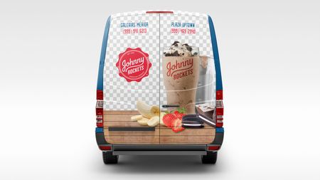 Vista posterior del diseño de rótulo para Johnny Rockets